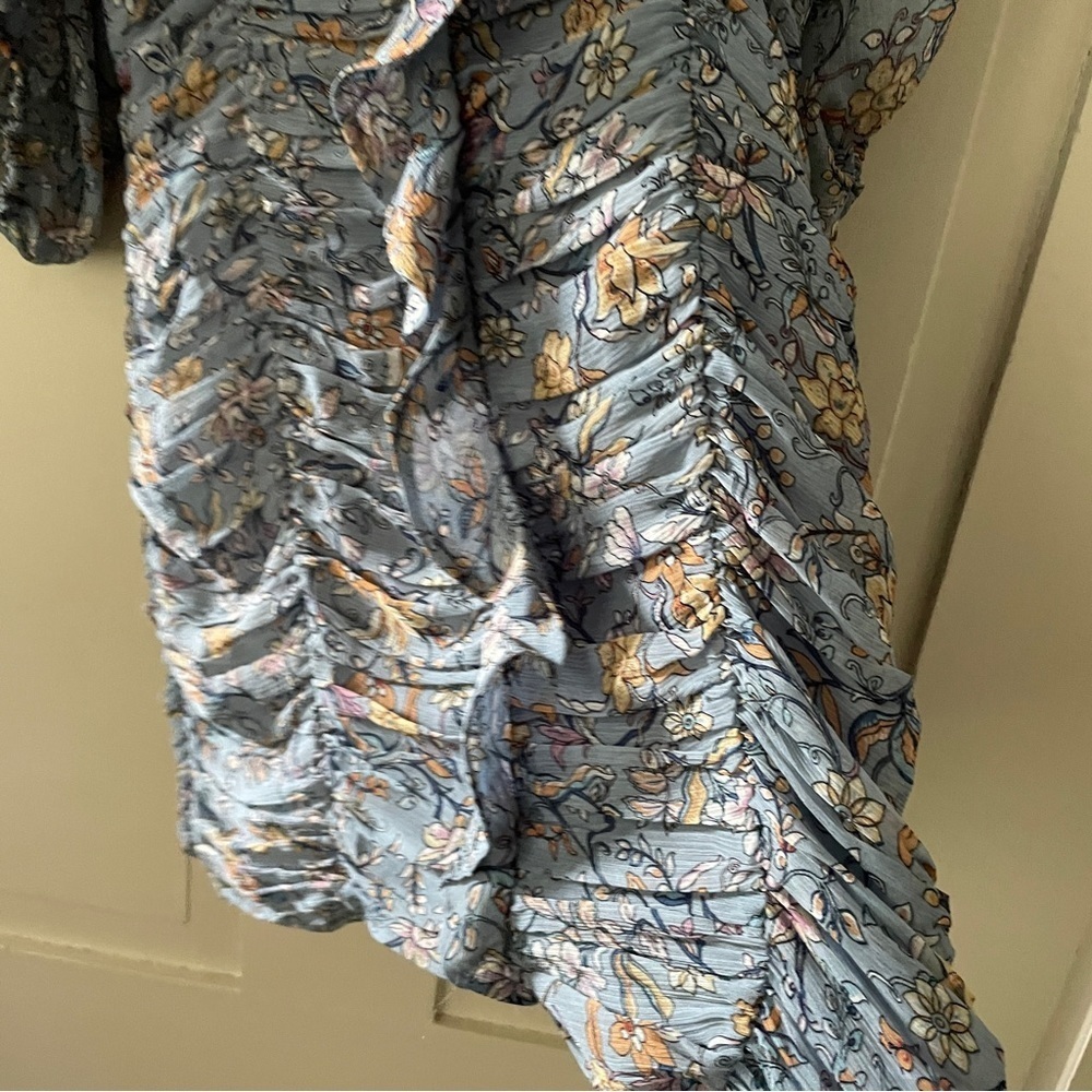Mink Pink Blue Floral Dahlia Ruched Dress - Picture 12 of 16